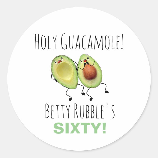Pegatina Redonda Santo Guacamole 60 cumpleaños personalizado (Anverso)