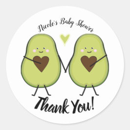Pegatina Redonda Santo Guacamole Corazón Aguacate Baby Shower Gemel