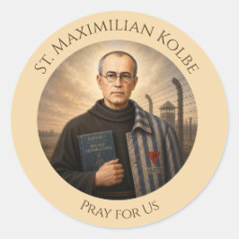 Pegatina Redonda Santo Maximiliano Kolbe Ruega Por Nosotros Católic