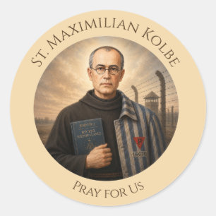 Pegatina Redonda Santo Maximiliano Kolbe Ruega Por Nosotros Católic