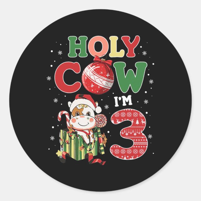 Pegatina Redonda Santo Vaca, soy el niño de cumpleaños 3.ª crianza  (Anverso)