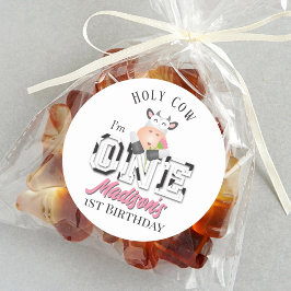 Pegatina Redonda Santo Vaca Soy un Chica Primer Fiesta de cumpleaño