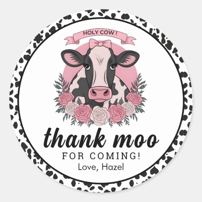 Pegatina Redonda Santo Vaca Soy una Vaquera Fiesta de primer cumple (Anverso)