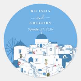 Pegatina Redonda Santorini Destination Greek Island Boda