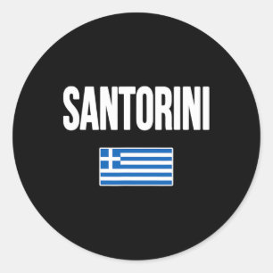 Pegatina Redonda Santorini Grecia Bandera Griega Recuerdo de Vacaci