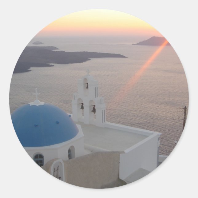 Pegatina Redonda Santorini Sunset (Anverso)