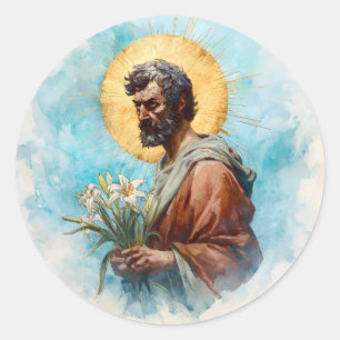 Pegatina Redonda Santos Católicos Cristianos Religiosos San José