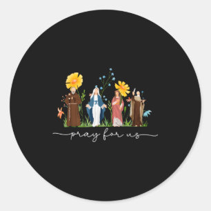 Pegatina Redonda Santos Católicos Florales Mujeres Religiosos Hombr