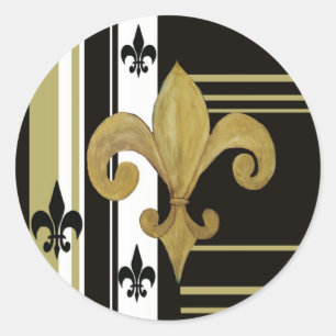 Pegatina Redonda Santos Fleur de lis negro y dorado