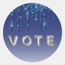 Pegatina Redonda Sapphire Blue Glitter Drip