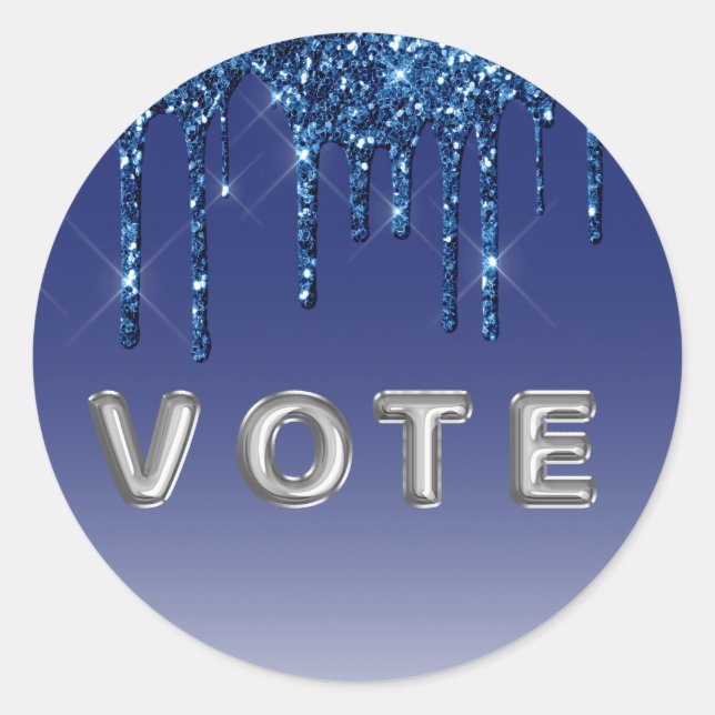 Pegatina Redonda Sapphire Blue Glitter Drip (Anverso)