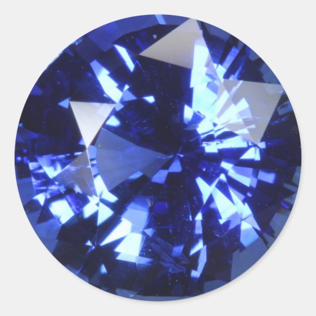 Pegatina Redonda Sapphire Dark Blue Gemstone Septiembre Birthstone (Anverso)