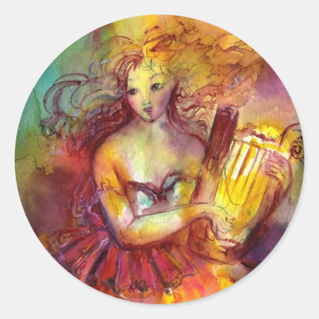 PEGATINA REDONDA SAPPHO, BAILE, MÚSICA Y POESÍA (Anverso)