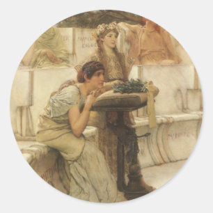 Pegatina Redonda Sappho y Alcaeus por Sir Lawrence Alma Tadema