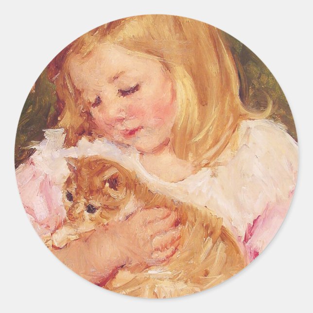 Pegatina Redonda Sara sosteniendo un gato | Mary Cassatt (Anverso)