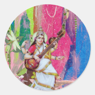 Pegatina Redonda Saraswati