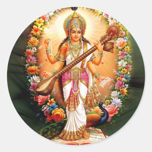 Pegatina Redonda Saraswati (Anverso)