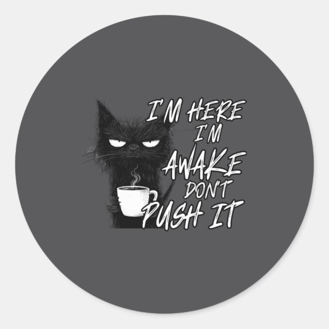 Pegatina Redonda Sarcastic Cat Funny Cat I'm Here I'm Awake Don't P (Anverso)
