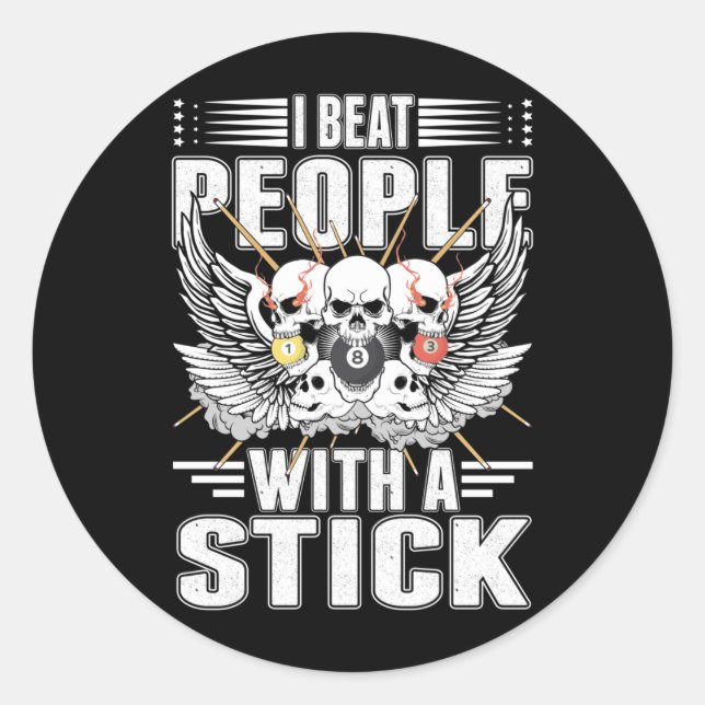 Pegatina Redonda Sarcástico Billiard Snooker Cue Jugador de Piscina (Anverso)