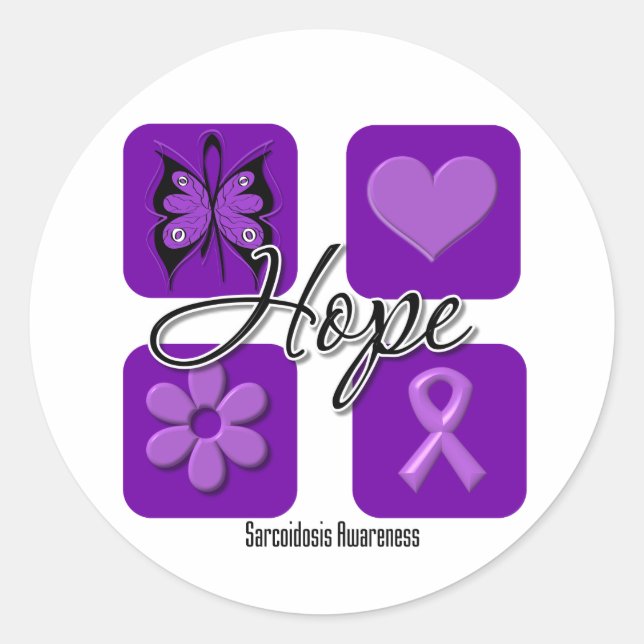 Pegatina Redonda Sarcoidosis Esperanza Amor Inspira Conciencia (Anverso)