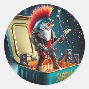 Pegatina Redonda  Sardina Rebelde Actitud Punk Rock Estilo Loco