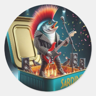 Pegatina Redonda  Sardina Rebelde Actitud Punk Rock Estilo Loco