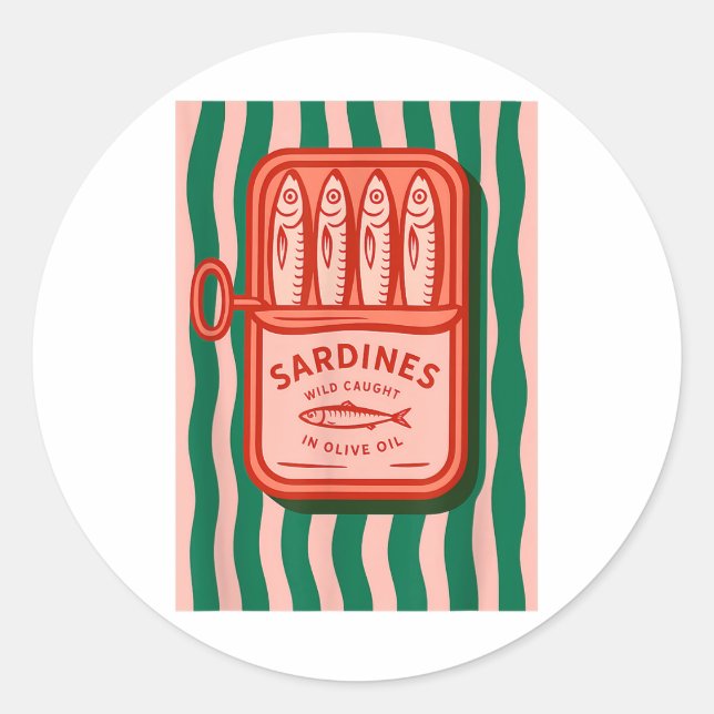Pegatina Redonda Sardines Tinned Fish Retro Graphic Summer For Men  (Anverso)
