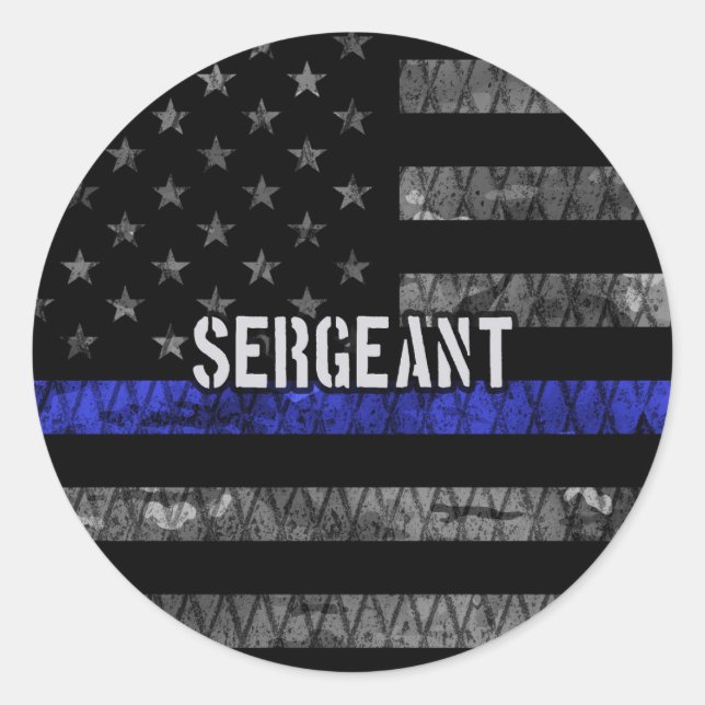 Pegatina Redonda Sargento Bandera de la Línea Azul Thin (Anverso)