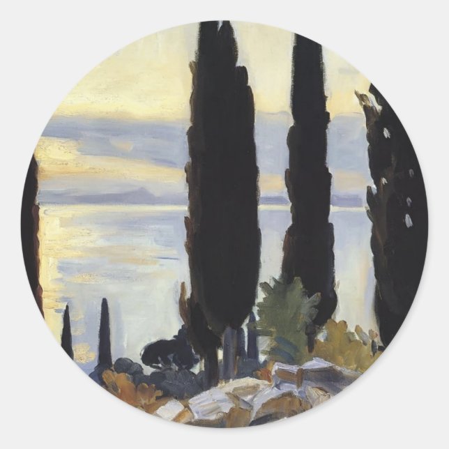Pegatina Redonda Sargento John Singer - Ciprés en San Vigilio (Anverso)