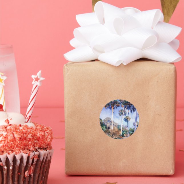 Pegatina Redonda Sargento - Palmeras, una pintura de la Sargento Jo (Fiesta)