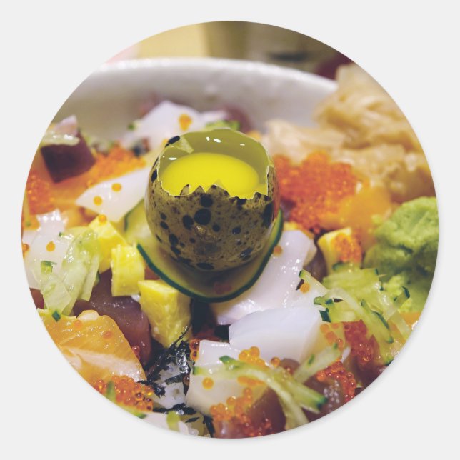 Pegatina Redonda Sashimi Salmon Tuna Fish Caviar de pescado japonés (Anverso)