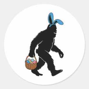 Pegatina Redonda Sasquatch Bigfoot Bunny Ears con huevos de Pascua