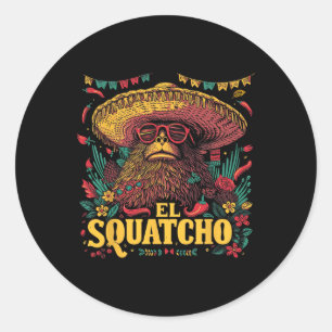 Pegatina Redonda Sasquatch de pie de playa - Cinco De Mayo Sombrero