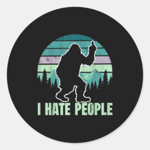 Pegatina Redonda Sasquatch Dedo Medio Odio Gente Pie Grande Retro