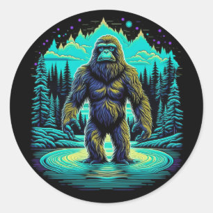Pegatina Redonda Sasquatch en el Woods Ai Art