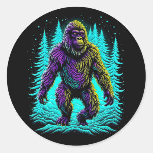 Pegatina Redonda Sasquatch Gran pie en Verde azulado y negro