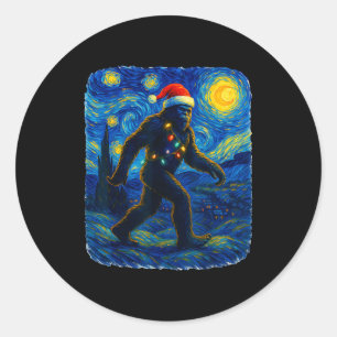 Pegatina Redonda Sasquatch Navidad Bigfoot Sombrero Santa Van Gogh 