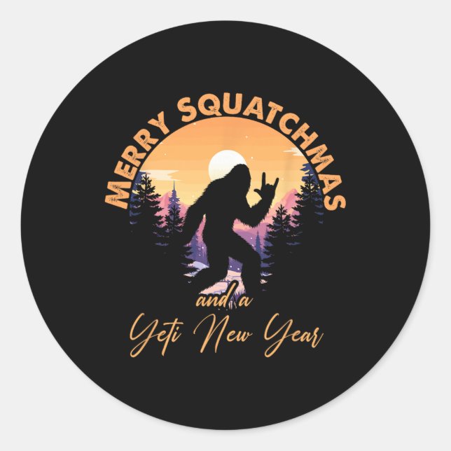 Pegatina Redonda Sasquatch Santa Yeti Merry Squatchmas Bigfoot Chri (Anverso)