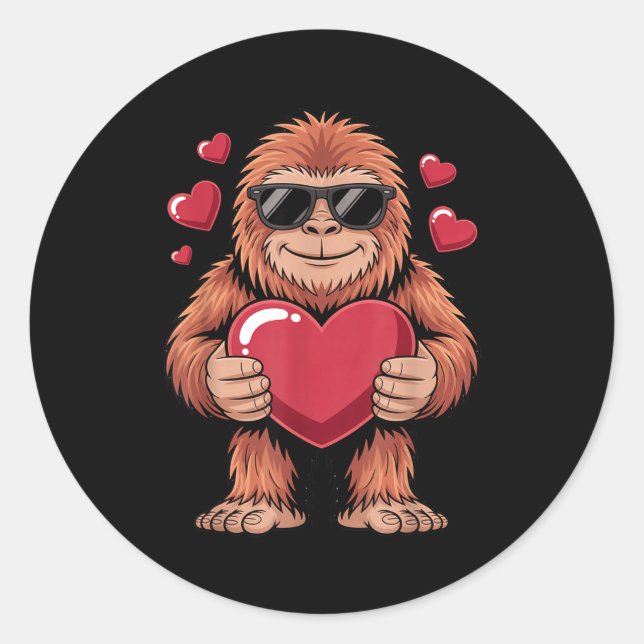 Pegatina Redonda Sasquatch Valentine's Day - Bigfoot Heart Sungles  (Anverso)