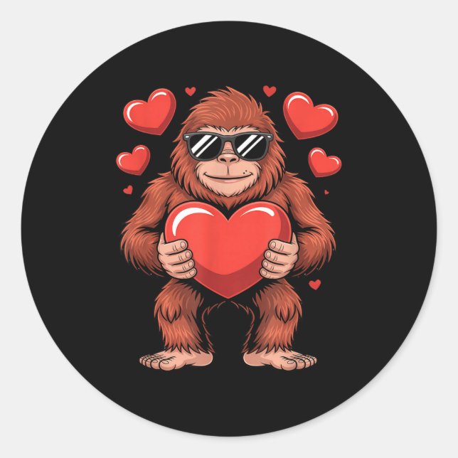 Pegatina Redonda Sasquatch Valentine's Day - Bigfoot Heart Sungles  (Anverso)