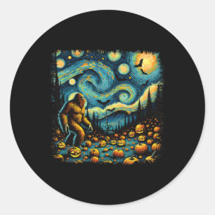 Pegatina Redonda Sasquatch Van Gogh Starry Night Halloween Big Foot