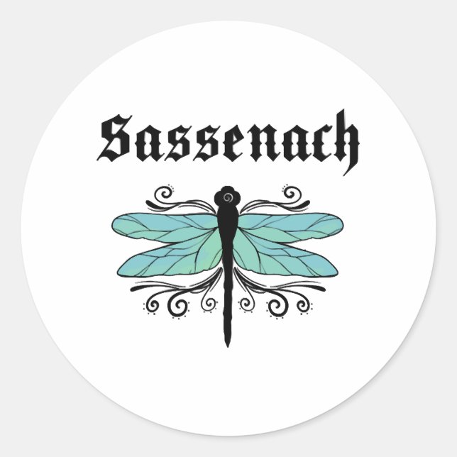 Pegatina Redonda Sassenach Dragonfly Outlander Amber Blue Gift Tee (Anverso)