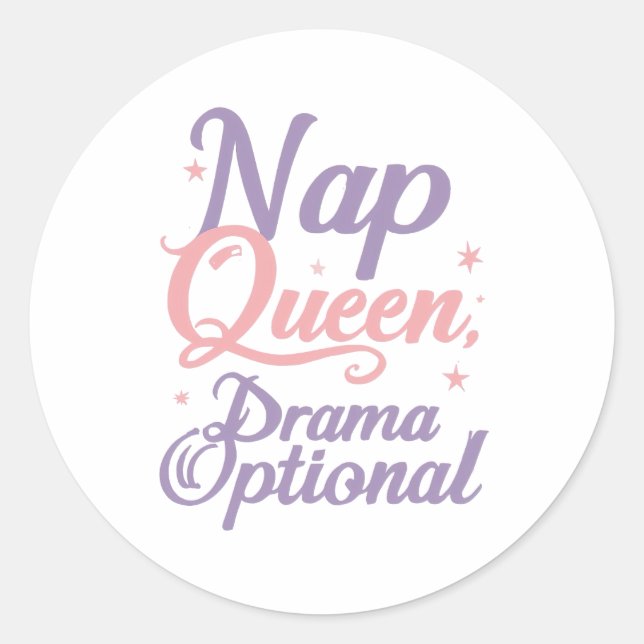 Pegatina Redonda Sassy "Nap Queen" Pastel Typography (Anverso)