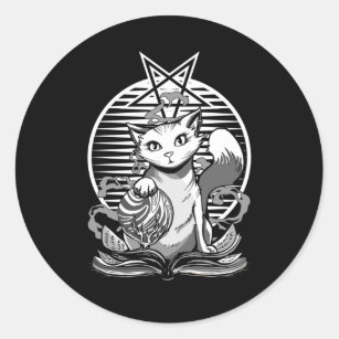 Pegatina Redonda Satan Cat Fortune Teller Witchy Gótico Kitten