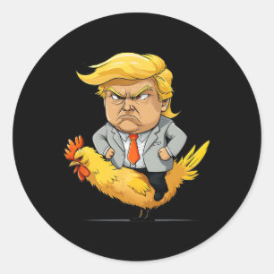 Pegatina Redonda Sátira de Jockey de Pollo de Trump - Humor Polític