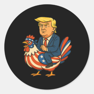 Pegatina Redonda Sátira de Trump Chicken Jockey - Humor Político Di