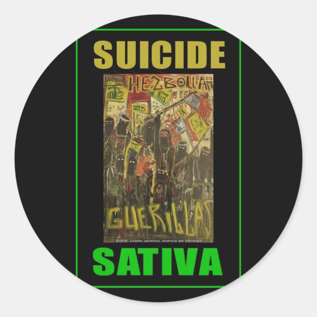 PEGATINA REDONDA SATIVA SUICIDIO (Anverso)