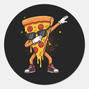Pegatina Redonda Saucy Pizzeria Dabbing Pie Sungles Drin Pizza