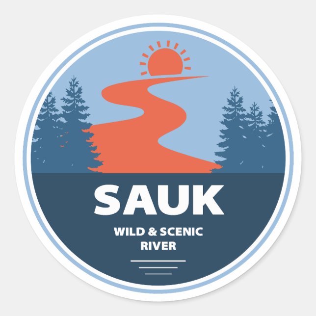 Pegatina Redonda Sauk Wild And Scenic River Washington (Anverso)