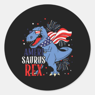 Pegatina Redonda Saurus Rex 4 De Julio Día De La Independencia De L
